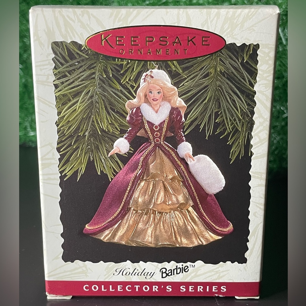 Hallmark 1996 Keepsake Barbie Holiday Ornament in Burgundy and Gold